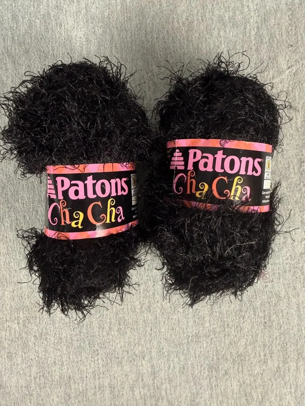 Patons Cha Cha Eyelash Fun Fur Yarn Night Club Black Lot of 2 x 50 gm Skeins